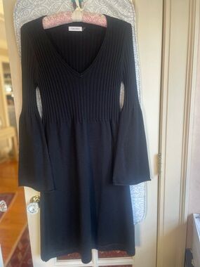 Calvin Klein Black V-Neck Bell Sleeve Knit Dress